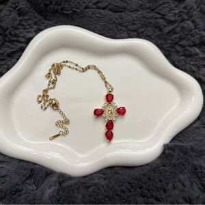 Elegant Gold and Red Cross Pendant Necklace